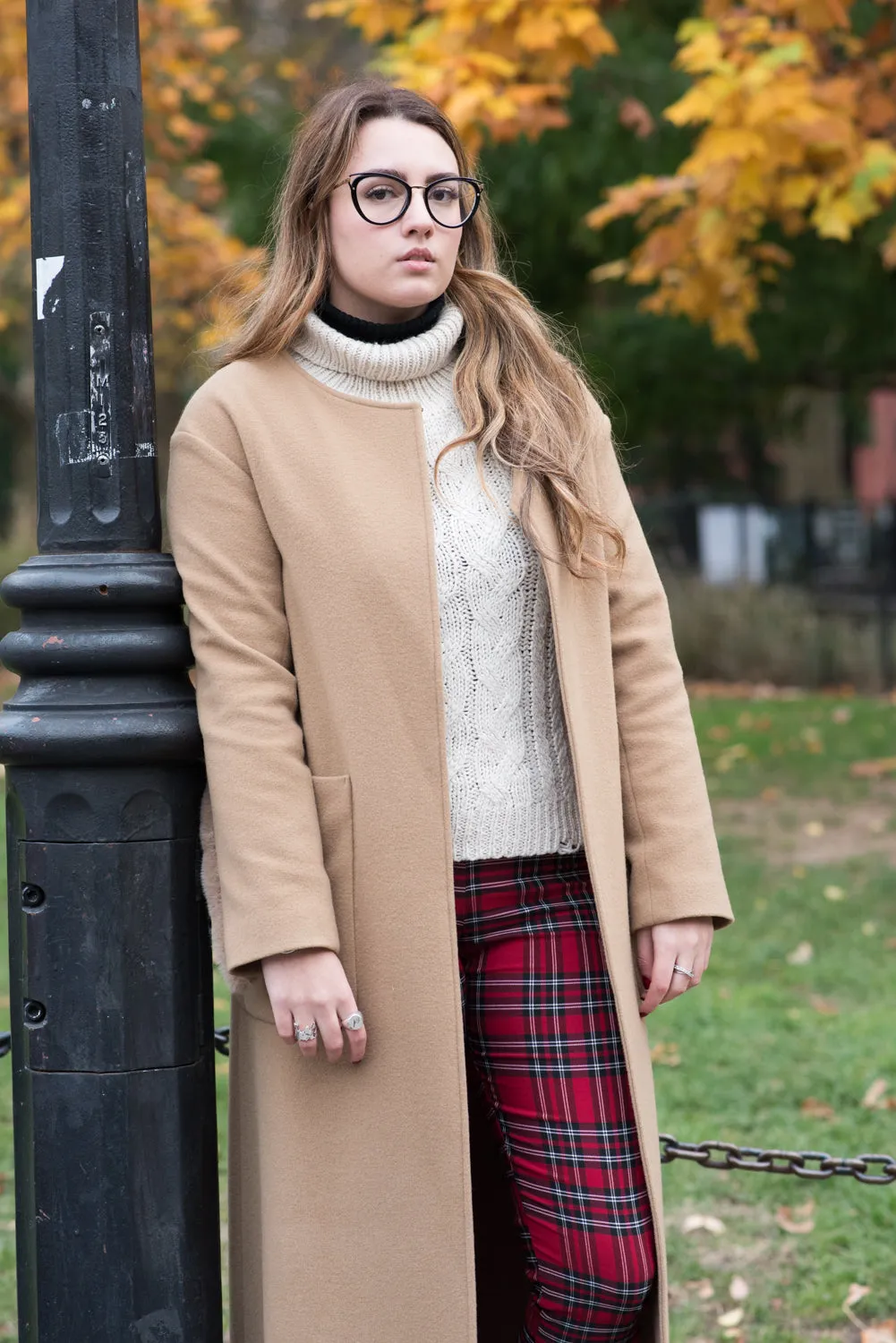 Extra long oversized coat with faux fur