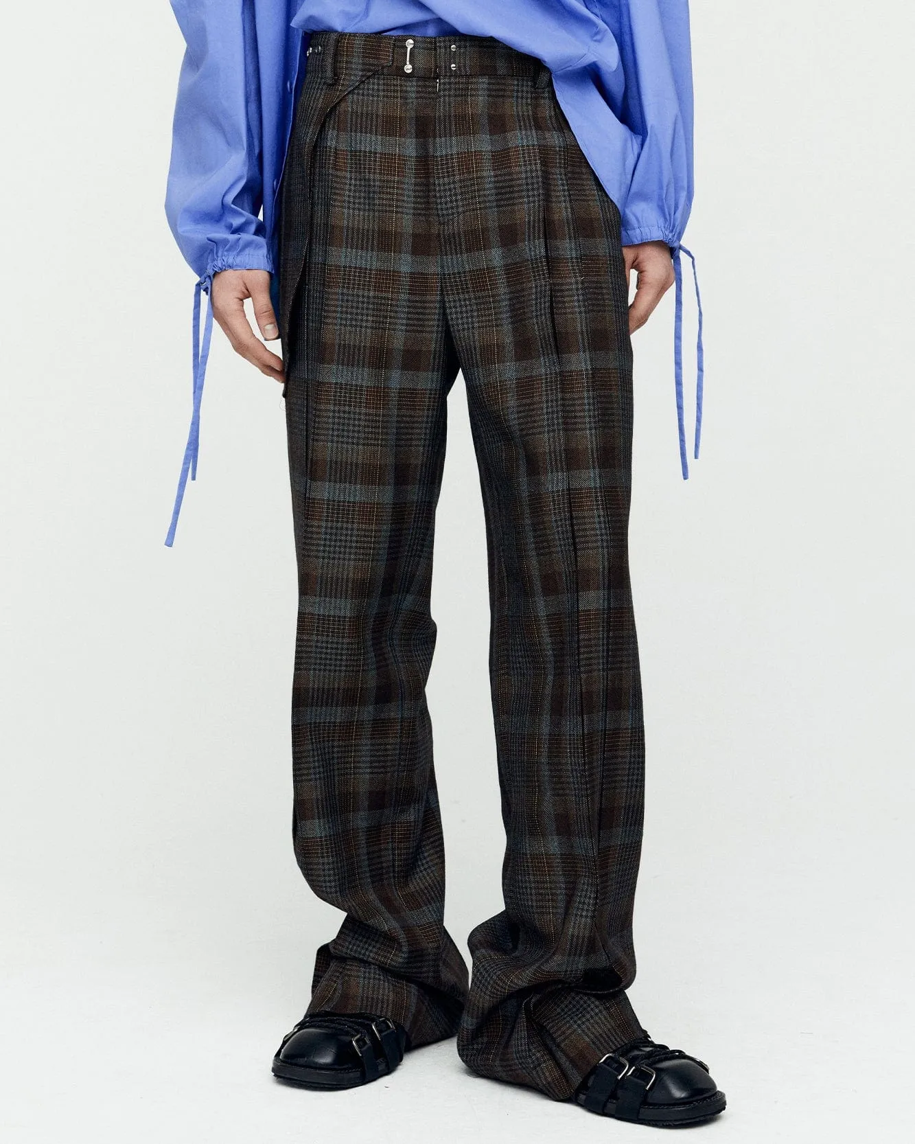 SOE CHECK WRAP TROUSERS apa753m(BROWN)